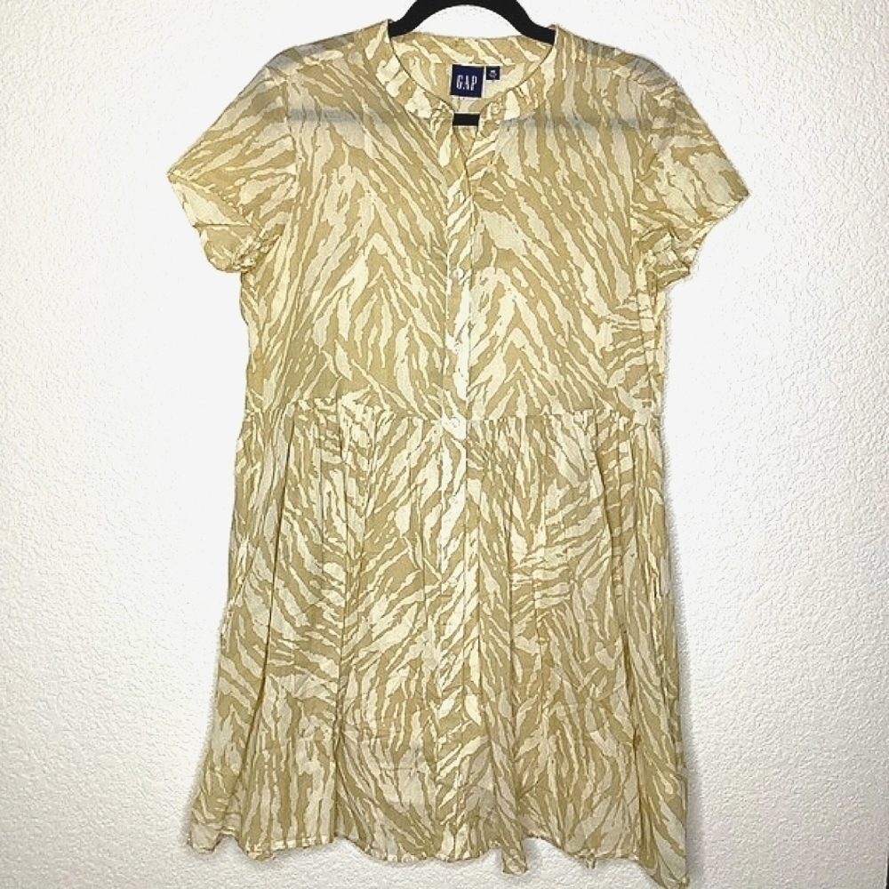 GAP SIZE XS DRESS EMPIRE WAIST MIDI BROWN ZEBRA ANIMAL PRINT GUC - Picture 2 of 16